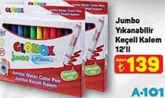 GLOBOX JUMBO YIKANABİLİR KEÇELİ KALEM 12'Lİ indirimli fiyat GLOBOX JUMBO YIKANABİLİR KEÇELİ KALEM 12'Lİ fiyat ve kampanya bilgisi